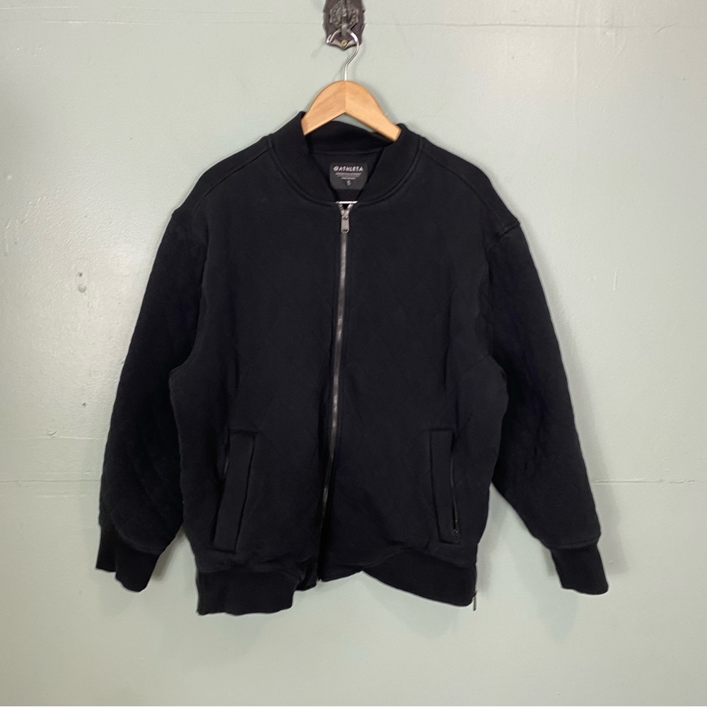 Athleta Retroplush Quilted Bomber Jacket Black Size XL